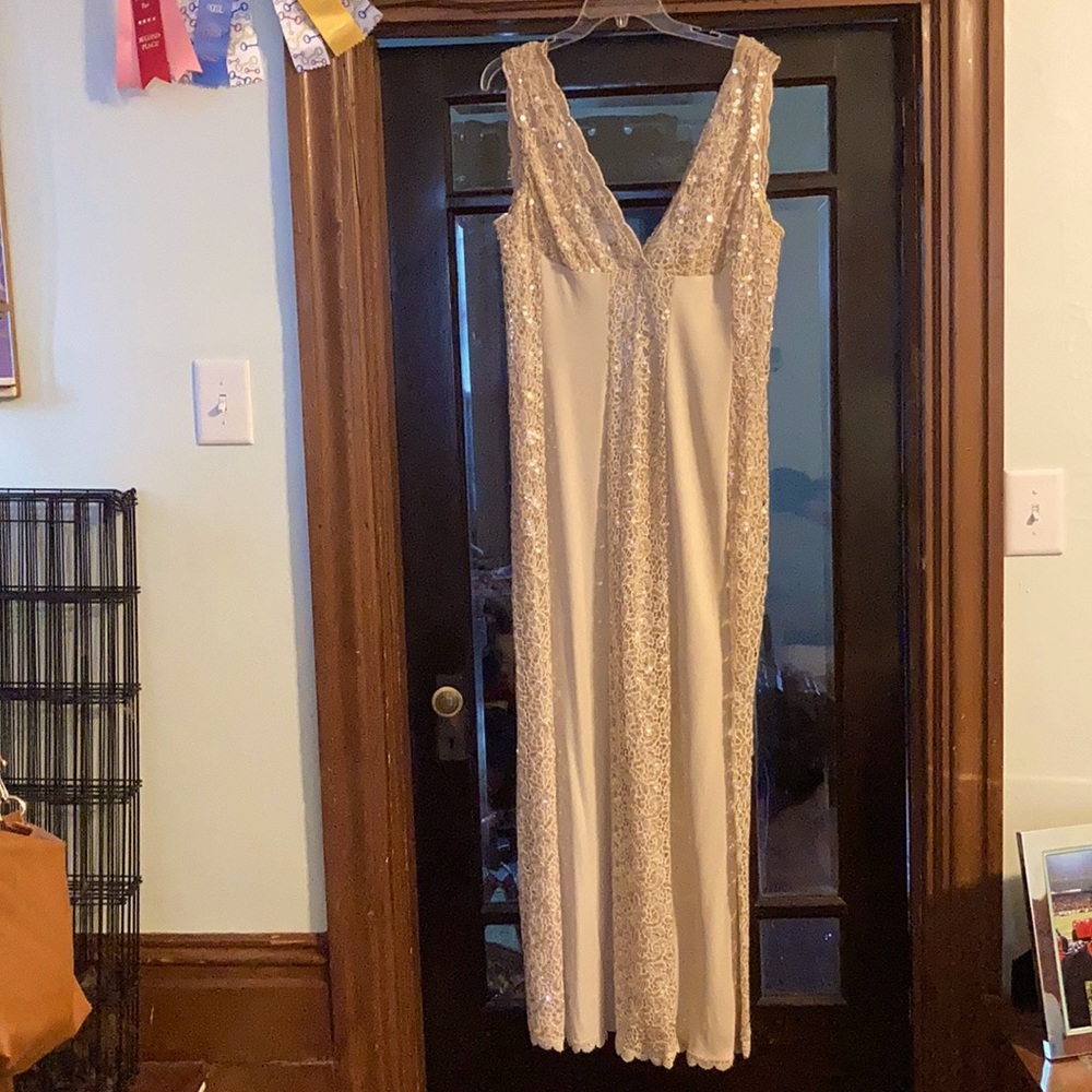 Jovani New York nude colored sequin gown size 14